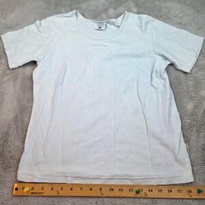 Columbia T Shirt Womens Sz S Short Sleeve Scoop Neck Micro Stripe Light Blue Tee
